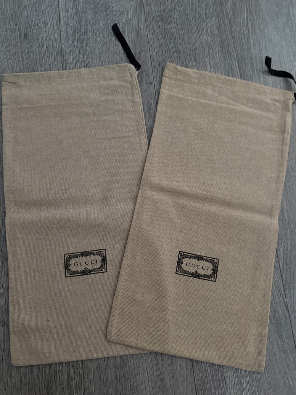 Gucci Beige Drawstring Logo Dust Bags - Pair Authentic New